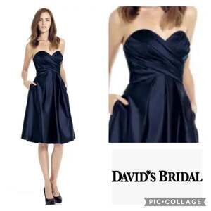 David’s Bridal sweetheart satin ruched dress with full skirt size 14